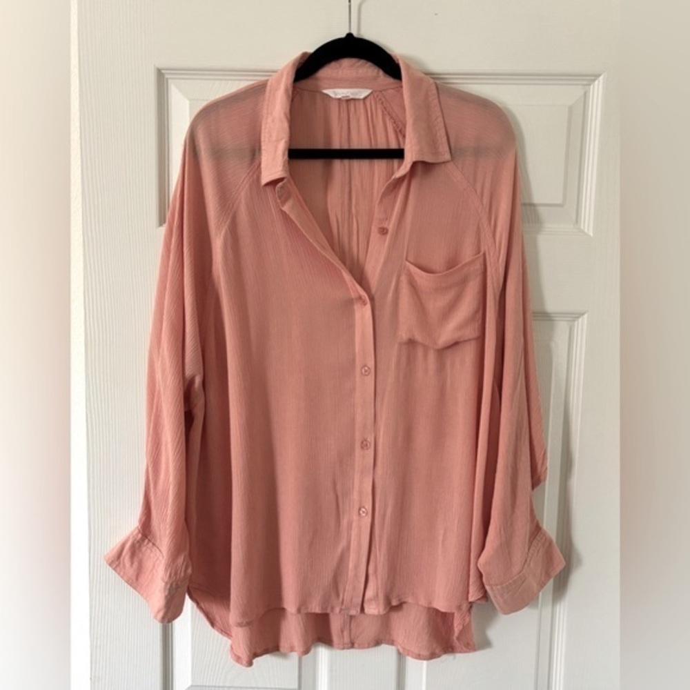 Beyond Words Pink  Button-Down Shirt. Relaxed fit